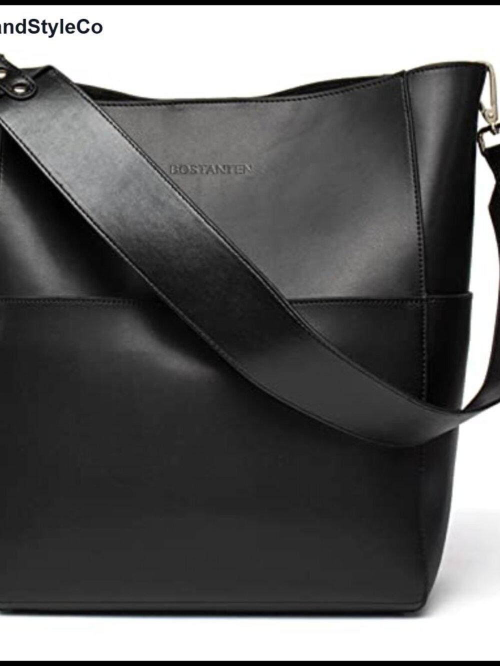 Leather Bucket Bag Tote Shoulder Handbag with Removable Zip Pouch